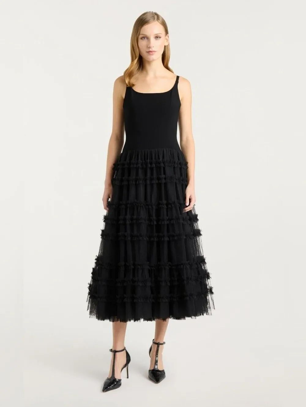 NWOT Cinq A Sept Zoella Black Ruffle Tulle Dress Size 4